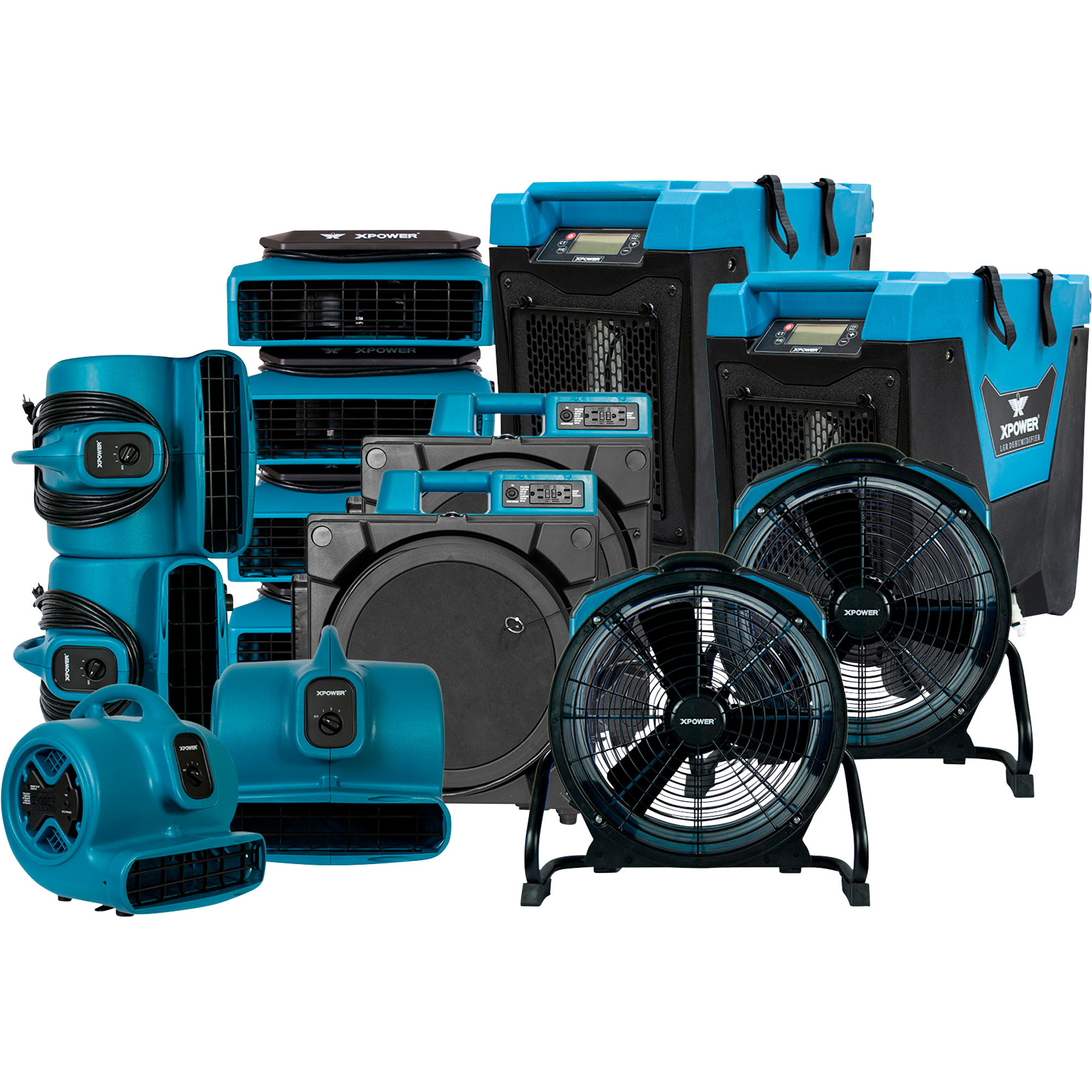 XPOWER 14-Pc. Water Contractor Pack, (4) Air Movers, (4) Low Profile Air Movers, (2) Axial Air Movers, (2) Commercial Air Scrubbers, (2) Commercial LGR Dehumidifiers